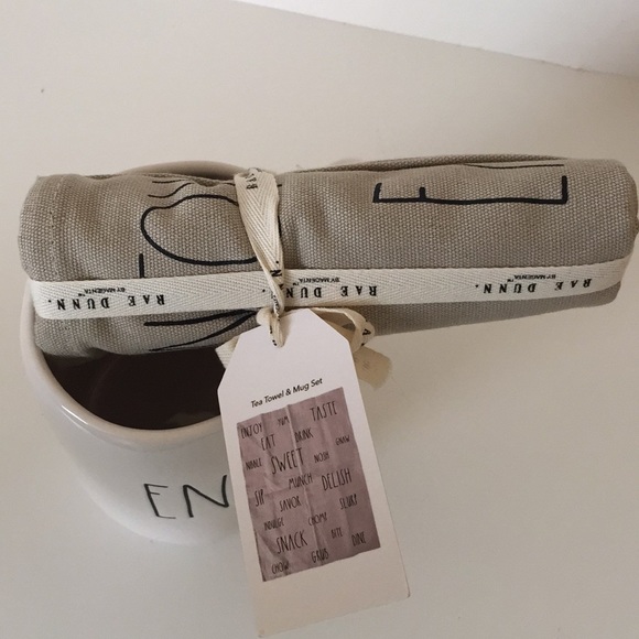 RAE DUNN “Enjoy” tea towel and mug set - Picture 3 of 3